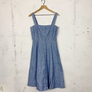 Lafayette 148 New York Astute Denim Chambray Fit & Flare Button Dress